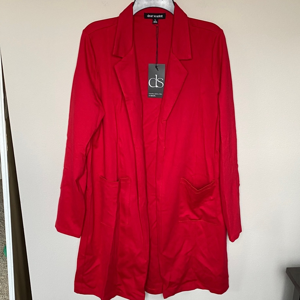 Dear Scarlett Bright Red Long Ponte Jacket